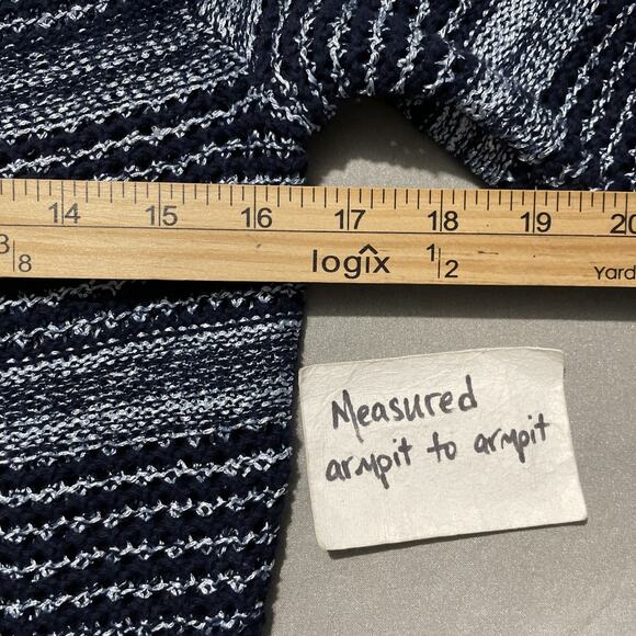 New York & Company Sweater Size XS Blue Striped Crochet Open Knit Coastal Chic - Picture 9 of 10